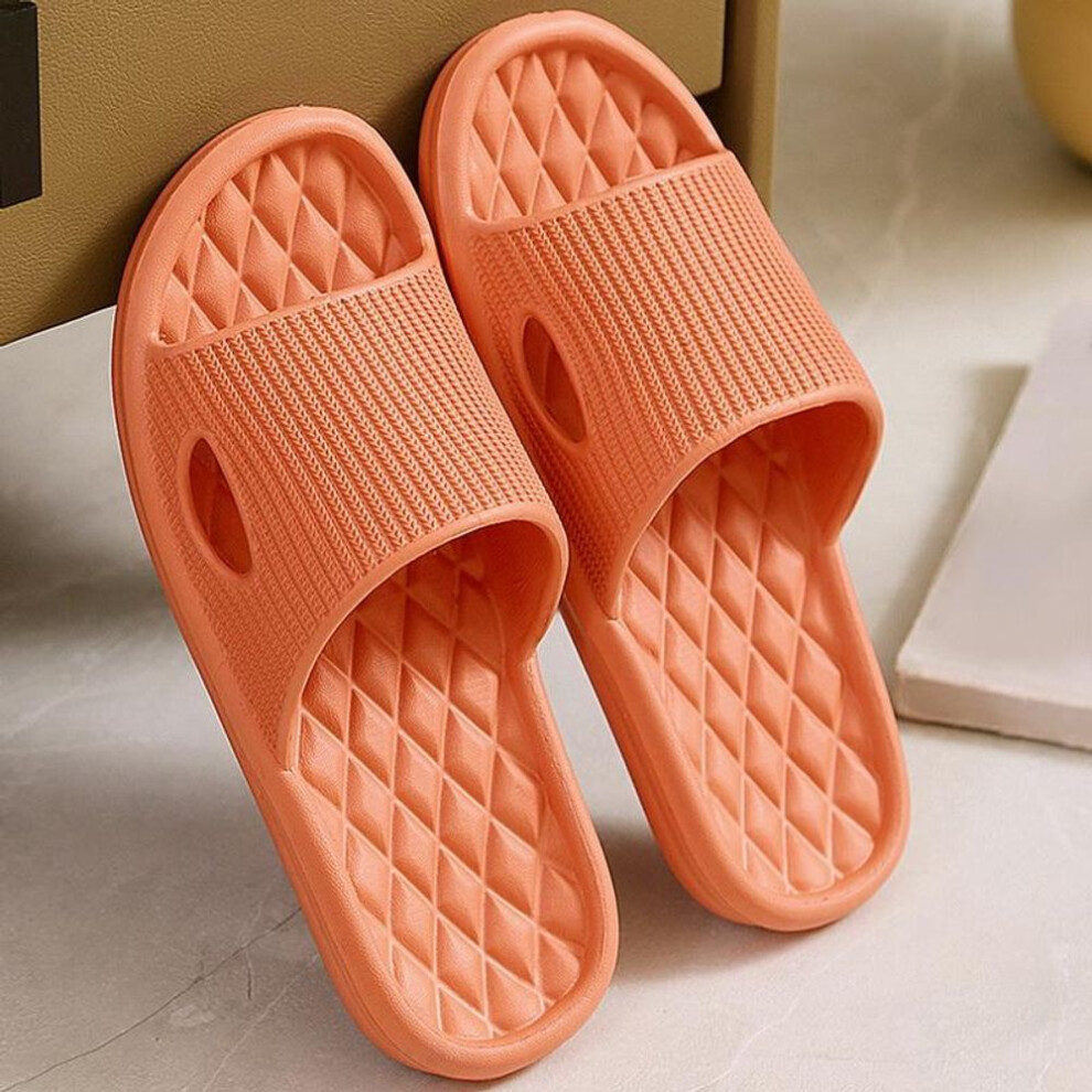 (orange, 40-41) Soft Home Slippers Couple Summer Indoor Skid Proof Bathroom Slippers Sandals Hotel Solid Color Men Women Flip Flops Flat Shoes