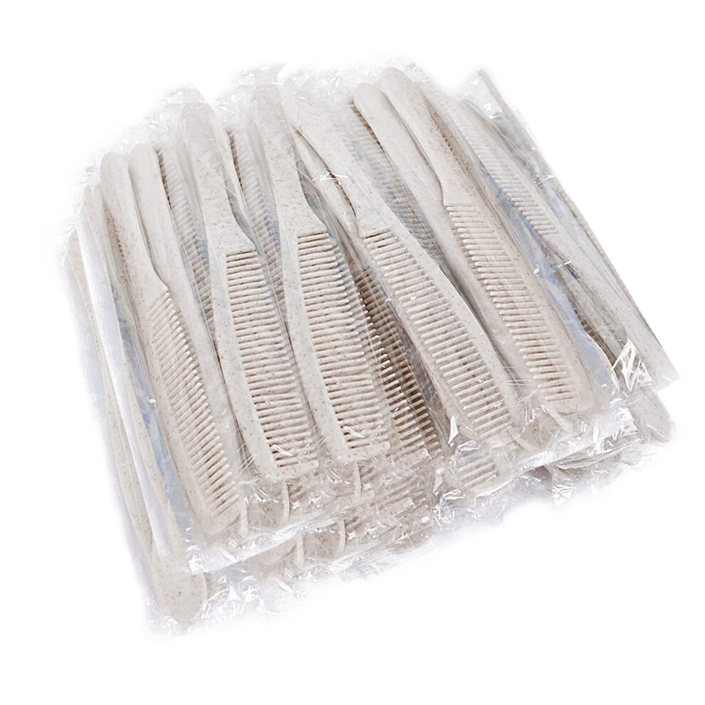 Fkyzixeh Unisex Disposable Combs Bulk, Individually Wrapped Combs For Hotel, Airbnb, Homeless (Pack Of 50, Wheat Straw Combs)