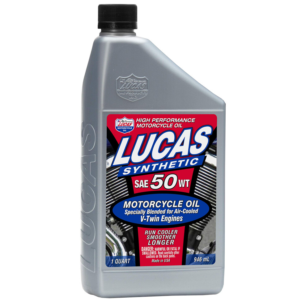 Lucas Oil 10765 Synthetic SAE 50 V-Twin Motorcycle Oil - 1 Quart (Pack of 6)