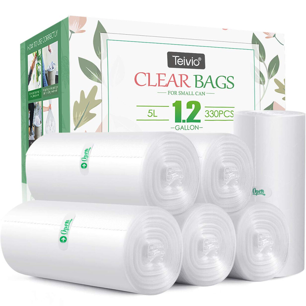 Teivio 1.2 Gallon 330 Counts Strong Trash Bags Garbage Bags By Bathro