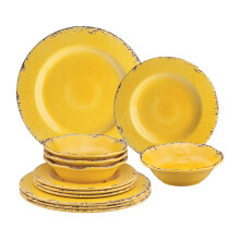 UPware 12-Piece Melamine Dinnerware Set, Includes Dinner Plates, Salad Plates, Bowls, Service for 4 (crackle, Yellow)
