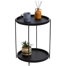 2 Tier Ribbed Side Table with Removable Tray for Living Room, Round Coffee Table