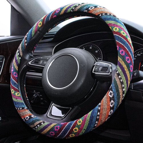 Capa de Volante Boho Limsas, Microfibra Elástica, Universal 15 Pol., Estilo Hippie 1