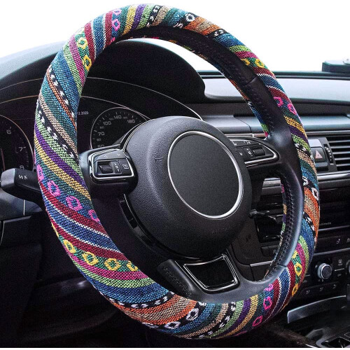 Capa de Volante Boho Limsas, Microfibra Elástica, Universal 15 Pol., Estilo Hippie