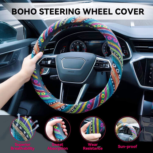 Capa de Volante Boho Limsas, Microfibra Elástica, Universal 15 Pol., Estilo Hippie 2