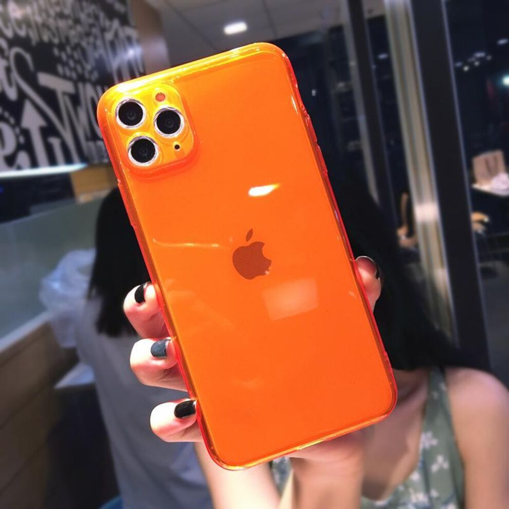 (orange, iPhone 11) Neon Fluorescent Solid Color Phone Case For Apple iphone 16 15 13 12 11 Pro MAX 14 X XR XS 8 7 Plus Soft IMD Case Clear Phone Back-image-OPC-PG26TQ2-NEW