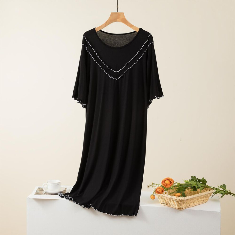 (black, 2XL) Summer Modal Casual Dress Short Sleeves Women Homewear Dresses Plus Size Thin Loose Sleepdress Streetwear Women&apos;s Clothing