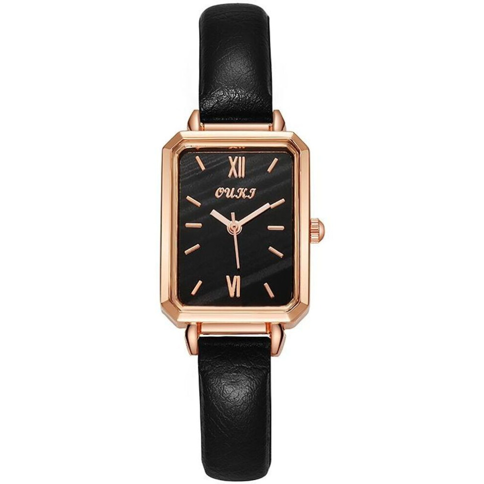 (black) Women&apos;s Square Dial Watch With Leather Strap