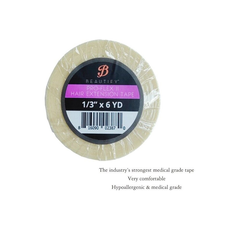 Walker Tape Co Unisex White,Clear Beautify Pro-Flex Ii Two Sided Hair Extension Tape Roll -1/3" X 6 Yd