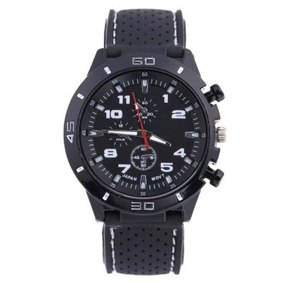 (white) Men&apos;s Fashion Silicone Strap Sports Quartz Watch