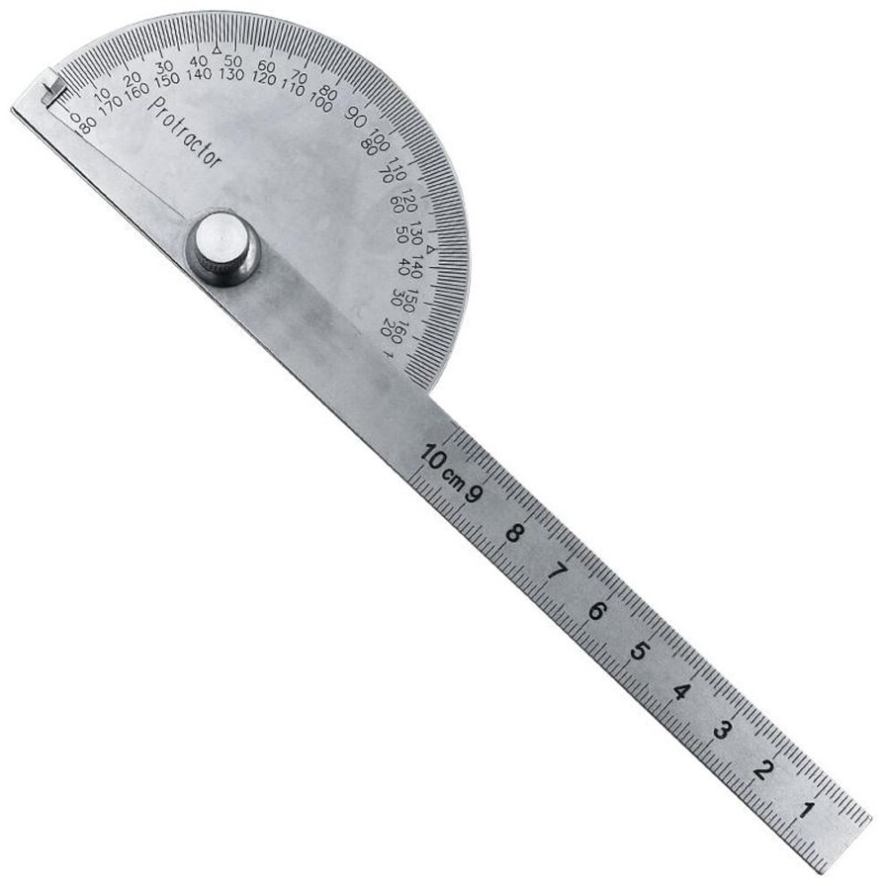 (white) Stainless Steel Round Head 180 Degree Protractor Angle Finder Rotary Measuring Ruler Machinist Tool 10cm Craftsman Ruler