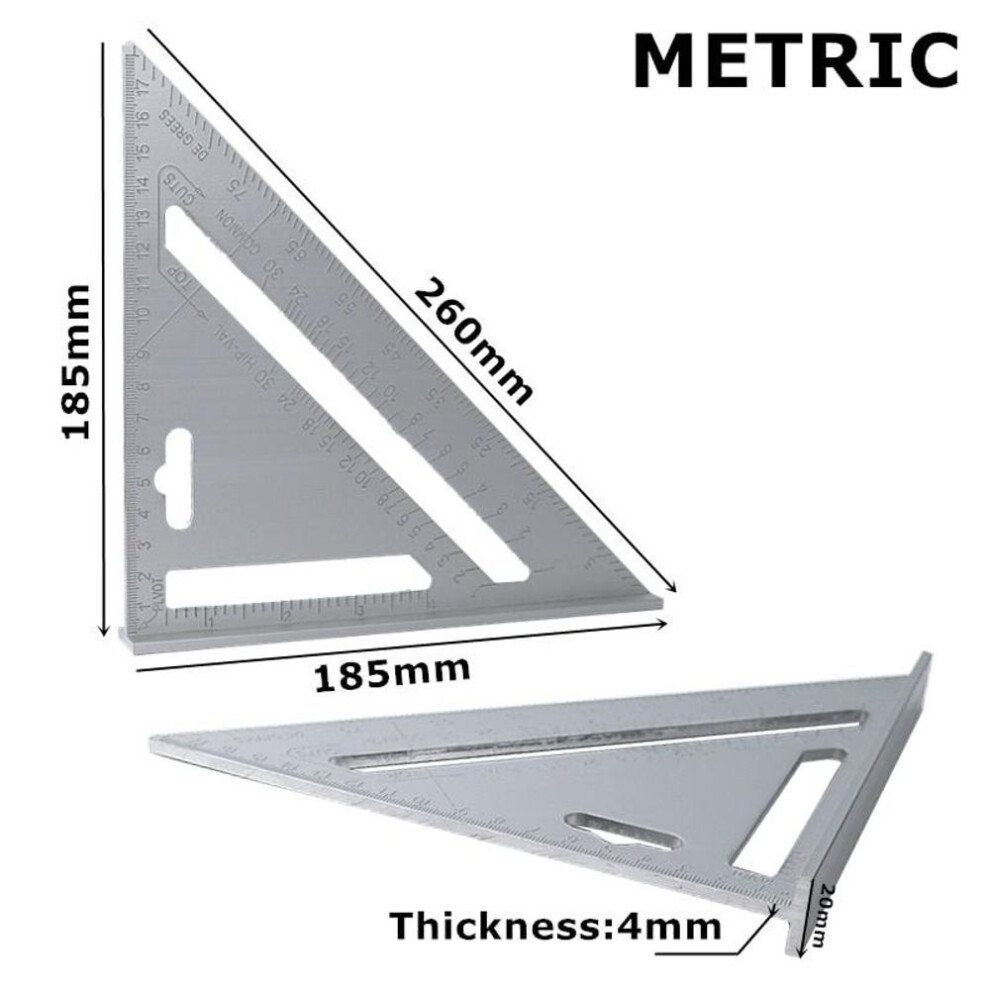 (silver, Metric) Triangle Ruler 7inch Aluminum Alloy Angle Protractor Speed Metric Square Measuring Ruler For Building Framing Tools Gauges