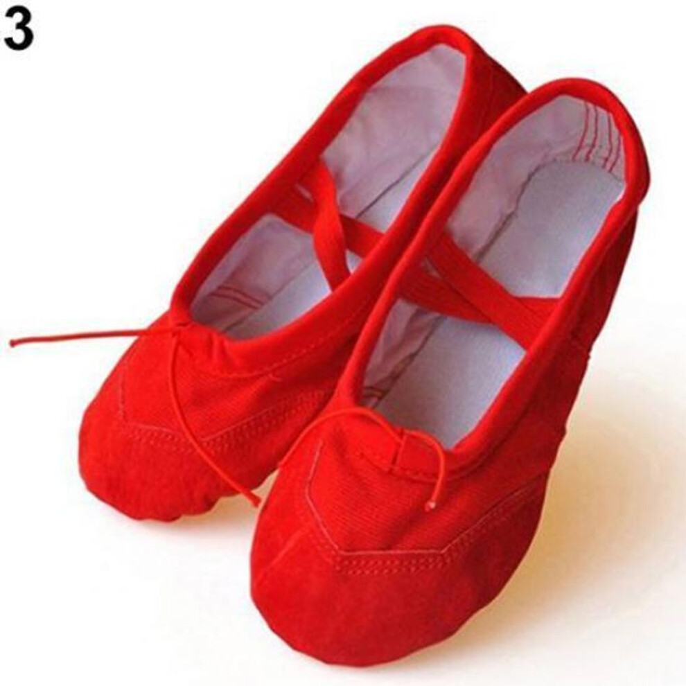 (red, 37) Ballet dance shoes adult canvas gymnastics kids baby girls point pair