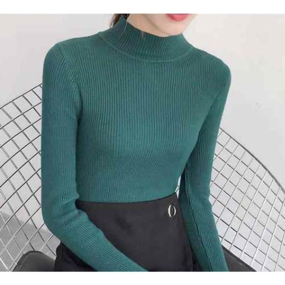 (dark green, One Size) 2022 Turtleneck Sweaters Winter Autumn Long Sleeve Knitwear Sweaters Women Slim Knitwear Solid Pullover Tops