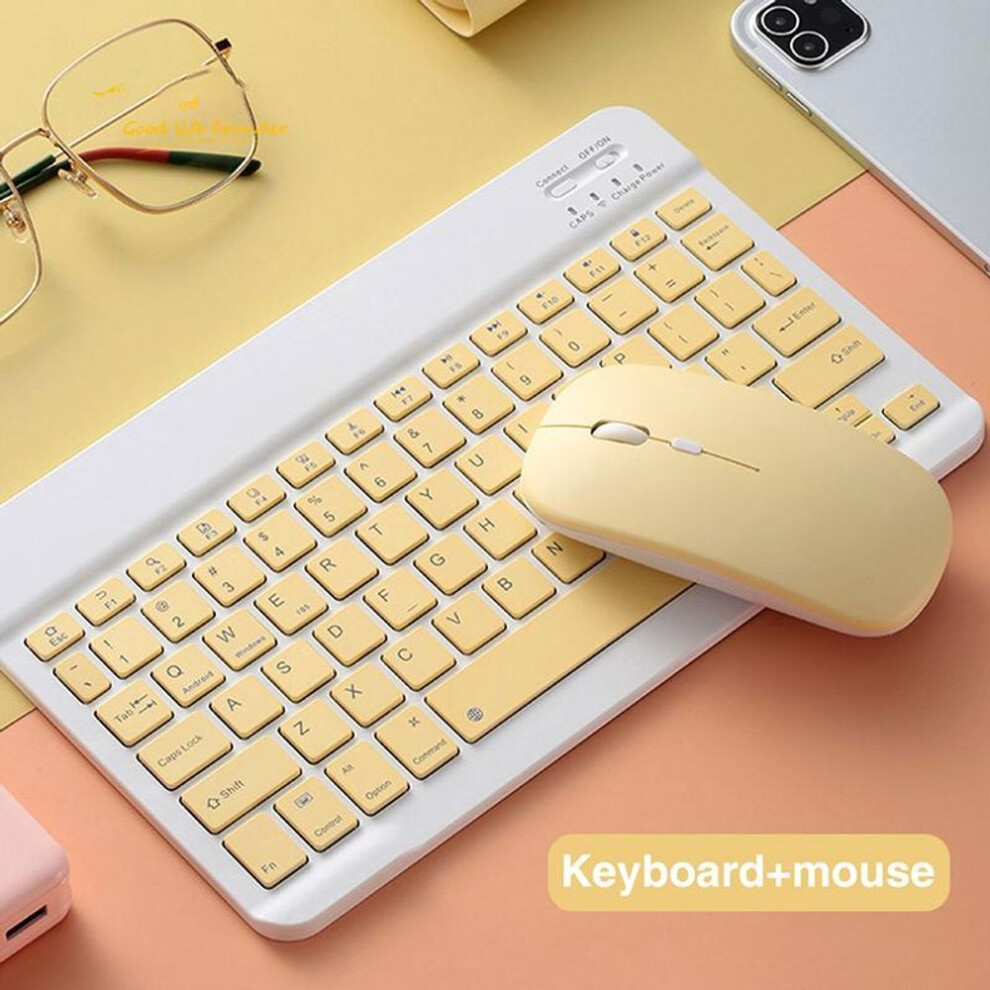 (yellow, keyboard+Mouse) Bluetooth Wireless Keyboard And Mouse Russian French Portugue Spanish Korean Language For Android iOS Windows Phone Tablet iPad