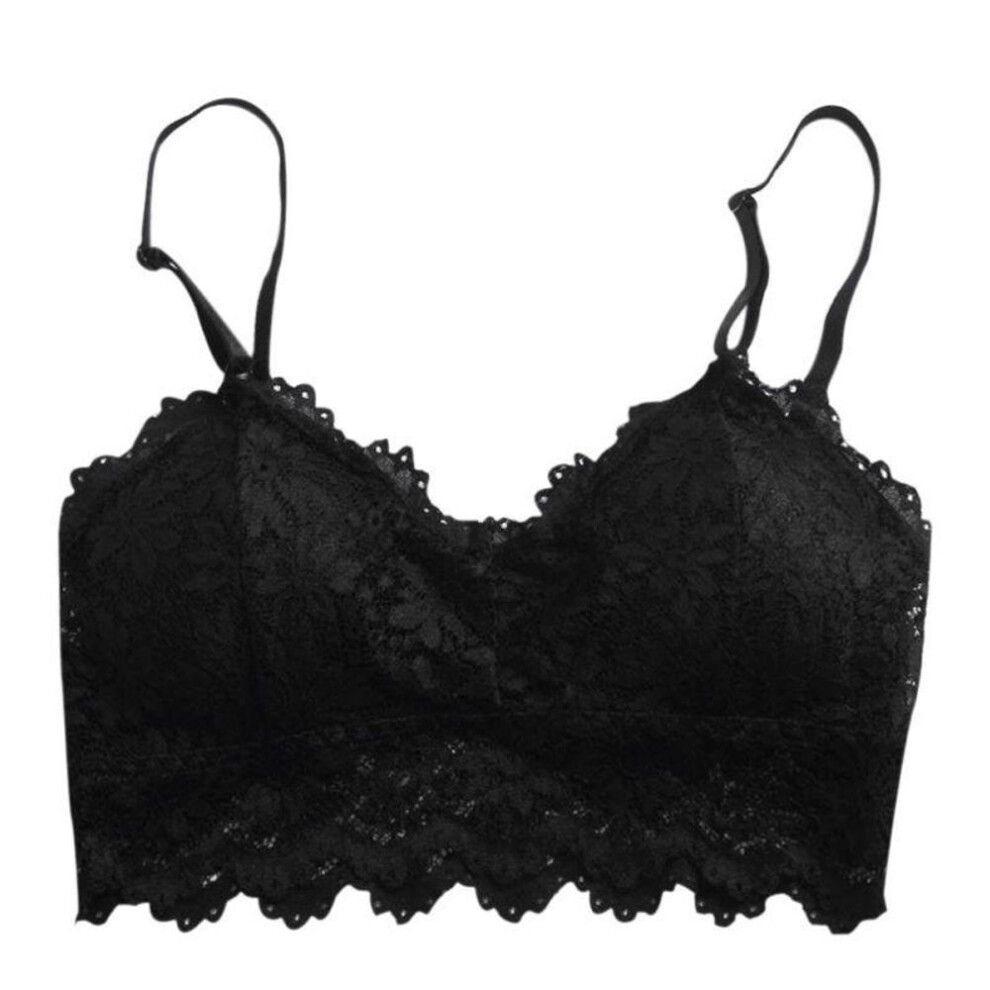 (black) Women's Bralette Bra Wireless Beautiful Back Lace Bra Soft Brassiere Underwear Lingerie Intimates
