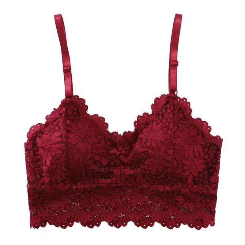 (wine) Women&apos;s Bralette Bra Wireless Beautiful Back Lace Bra Soft Brassiere Underwear Lingerie Intimates