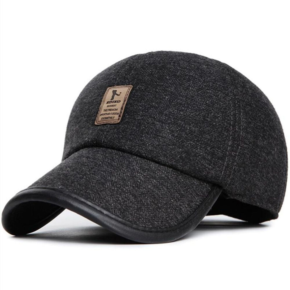 (dark grey, 58 cm) Northwood Solid Mens Winter Baseball Caps With Earflaps Warm Outdoor Snapback Hat Male Trucker Cap