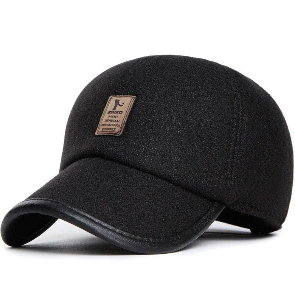 (black, 58 cm) Northwood Solid Mens Winter Baseball Caps With Earflaps Warm Outdoor Snapback Hat Male Trucker Cap