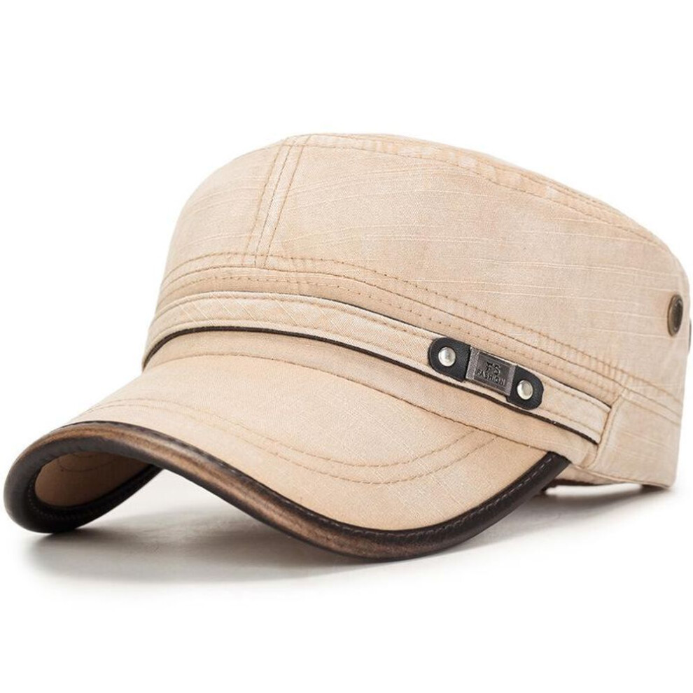 (beige, 56-60cm) New Vintage Flat Top Cap Classic Snapback Baseball Cap Men Women Cotton Trucker Cap Dad Hat
