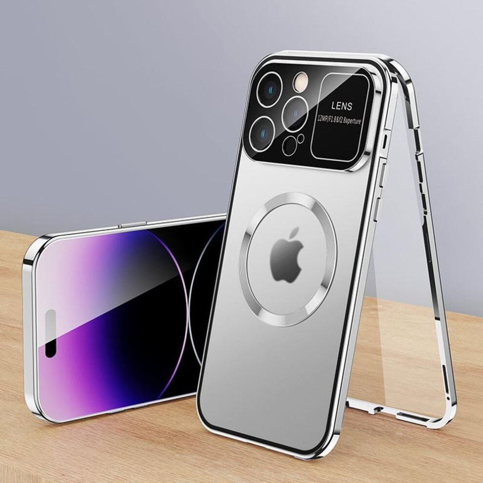 (silver, For iPhone 13) Magnetic Full Coverage Phone Case For Iphone 13 12 14 15 16 Pro Max 14 Plus Metal Aluminum Phone Cover Magsafe For Iphon 13 14