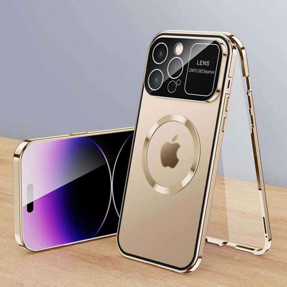 (gold, For iPhone 12) Magnetic Full Coverage Phone Case For Iphone 13 12 14 15 16 Pro Max 14 Plus Metal Aluminum Phone Cover Magsafe For IPHON 13 14 Promax