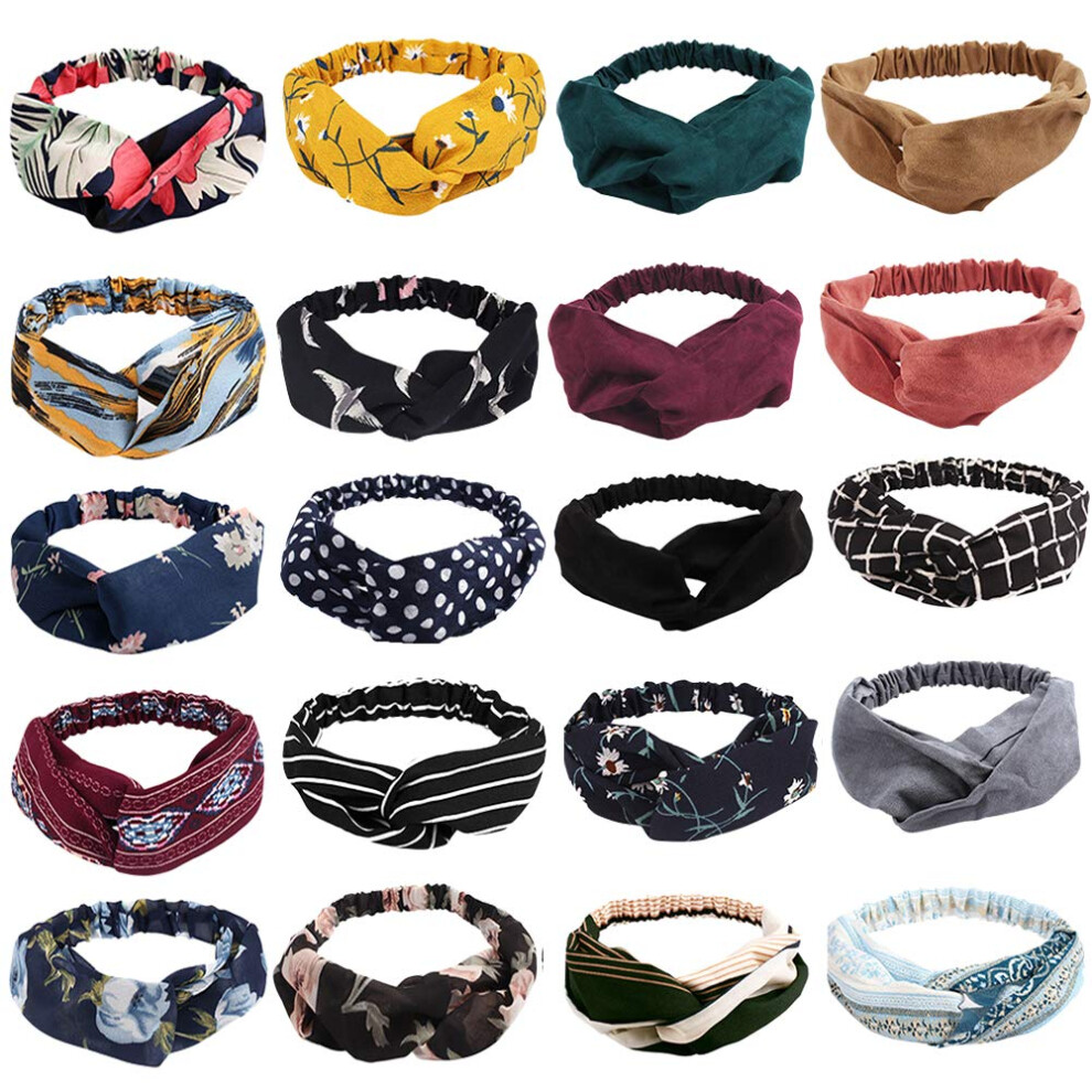 Miele Ahoney Boho Knotted Twisted Floral Headbands - 20 Pack Elastic Headband Hair Accessories For Women