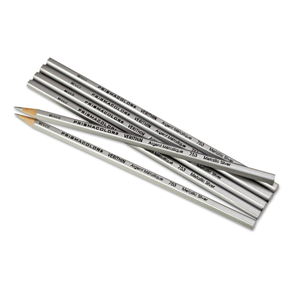 Prismacolor 02460 Verithin Colored Pencils Metallic Silver Dozen