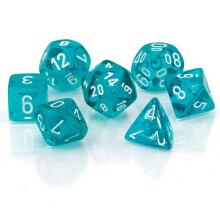 Sada priesvitn ch kociek Chessex so 7 polyedrick mi kockami - tyrkysov (d4, d6, d8, d10, d12, d20 a d00)