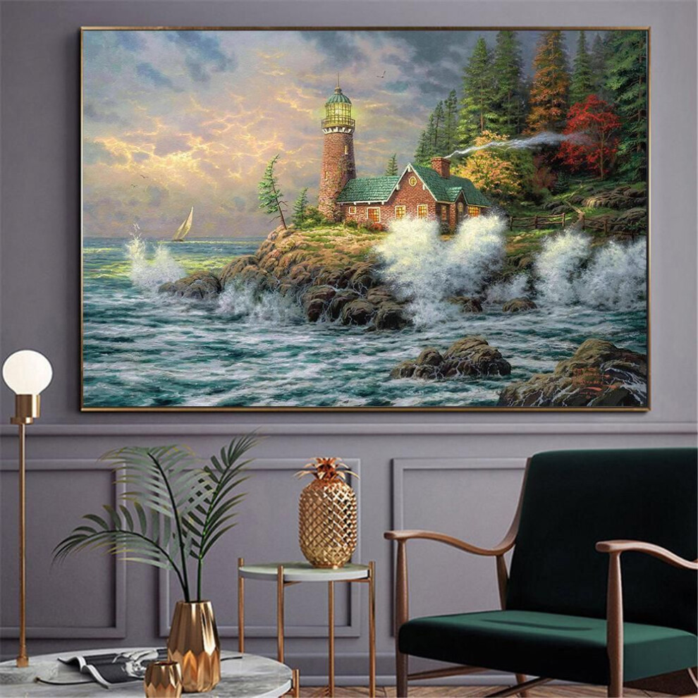 (purple, 40x60 CM Unframed) New Abstract Oil Painting Canvas Prints Mountain Landscape Posters And Prints Wall Decor Lamplight Nature House Cottage