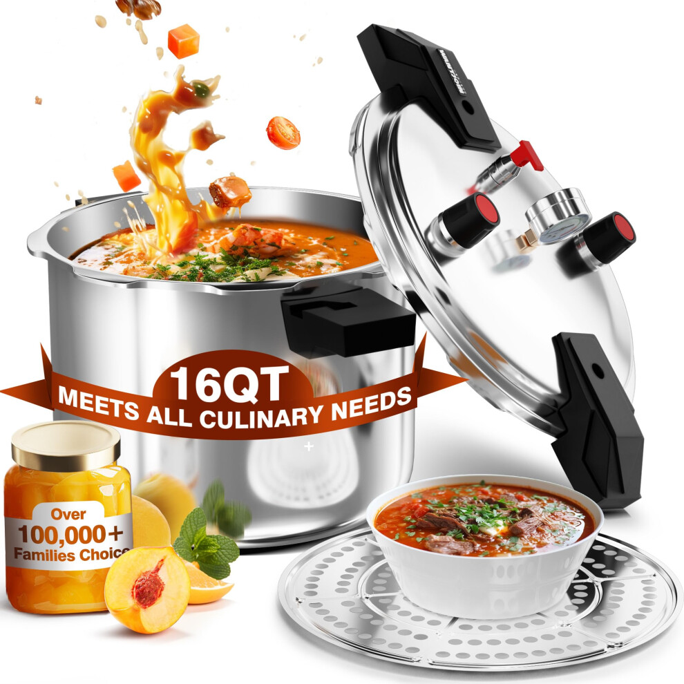 Wantjoin Pressure cooker, commercial pressure cooker with gauge , 16 Quart (16QT)