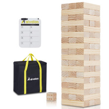 Aivalas Gigantisk Tumble Tower, Trä Stapelblockspel med Poängbräda & Väska, Klassiskt Utomhusspel för Familj (4,2FT)