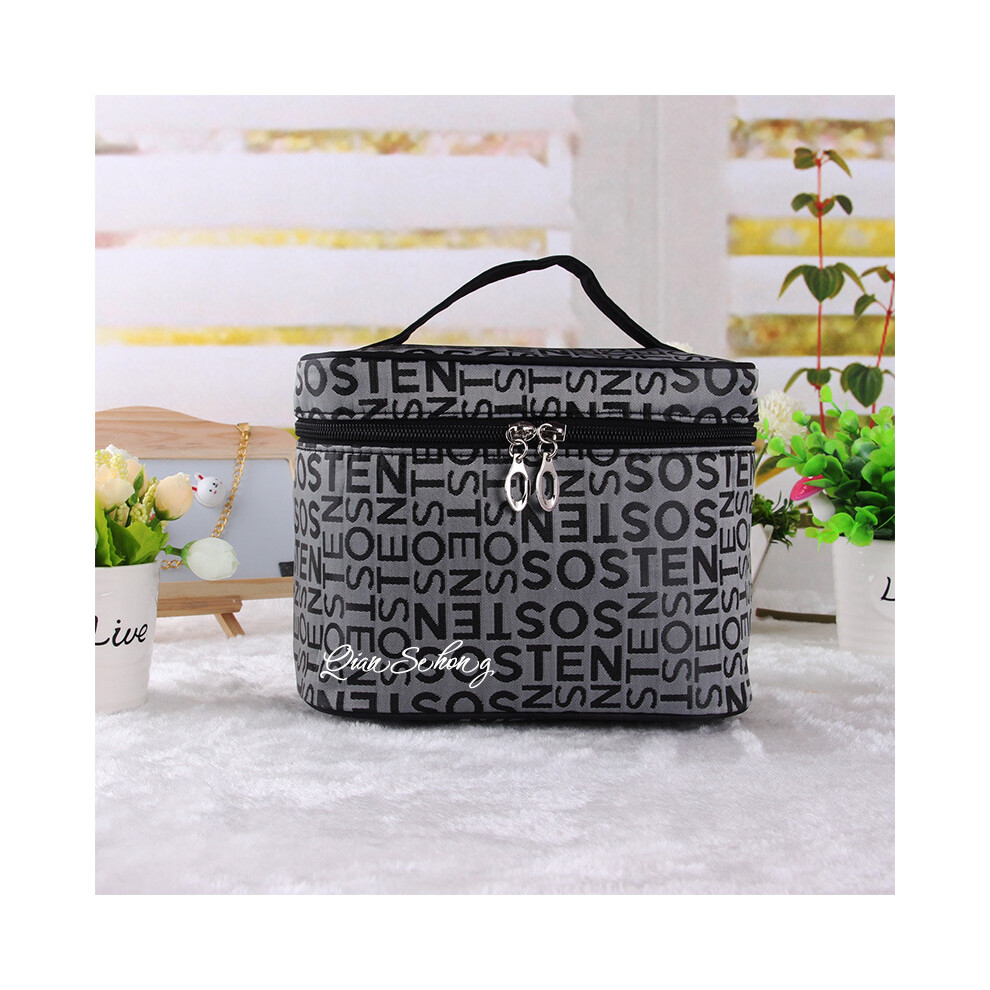 (Grey) Makeup Capacity Large Bag Stylish Womens Travel Storage Toiletries Box Portable