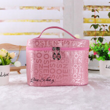 (Pink) Makeup Capacity Large Bag Stylish Womens Travel Storage Toiletries Box Portable