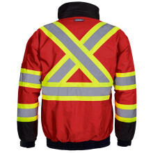 JORESTECH Reflektierende Sicherheits-Bomberjacke mit hoher Sichtbarkeit, wasserdicht, X im Rcken, ANSI/ISEA Klasse 1, Typ O/CSA Z96 (M Rot)