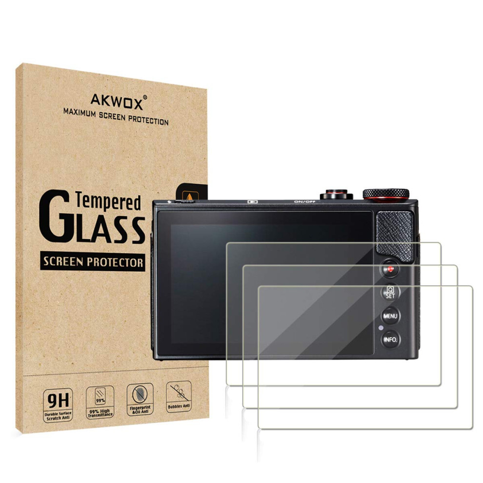 [3-Pack] Tempered Glass Screen Protector for Canon G7X Mark II G9X G9XII G7X G5X  Akwox 9H LCD Protective Cover