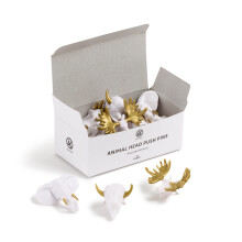 U Brands Gold and White Assorted Animal Head Push Pins Set  Office Supplies  Six Styles  12 Count