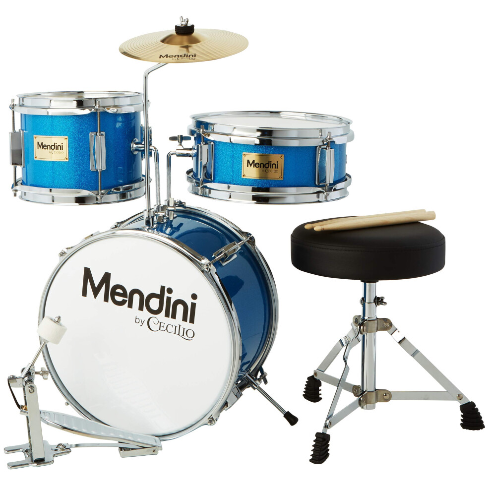 Mendini By Cecilio Kids Drum Set - Junior Kit w/ 4 Drums (Bass, Tom, Snare, Cymbal), Drumsticks, Drum Throne - Beginner Drum Sets & Musical Instrumen