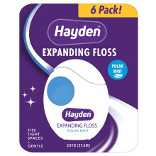 Hayden Expanding Dental Floss | 6 pakke | Polar mynt vævet tandtråd med anti -tartaraktive til blid pleje | 180 yards
