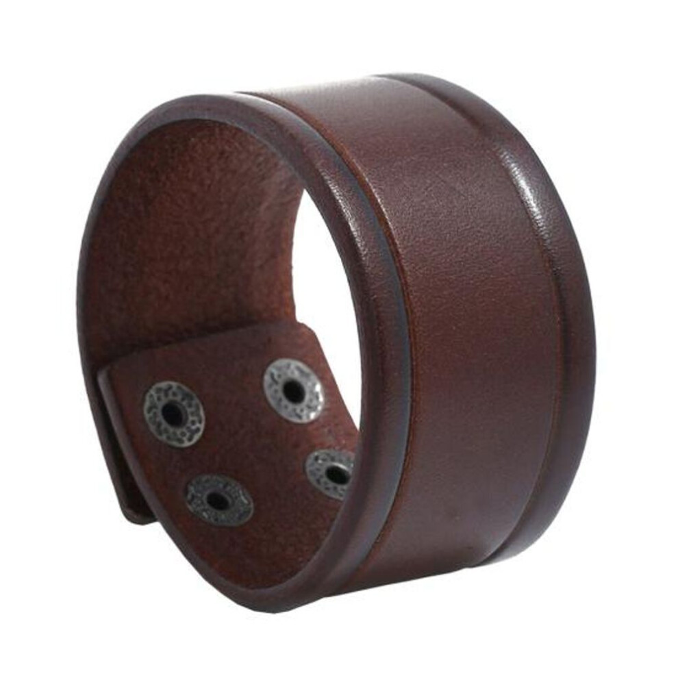 (brown) Vintage Cowhide Man Bracelet Casual 4 Buckles Wide Wrist Band Bangle Jewelry