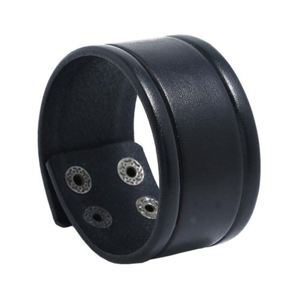 (black) Vintage Cowhide Man Bracelet Casual 4 Buckles Wide Wrist Band Bangle Jewelry