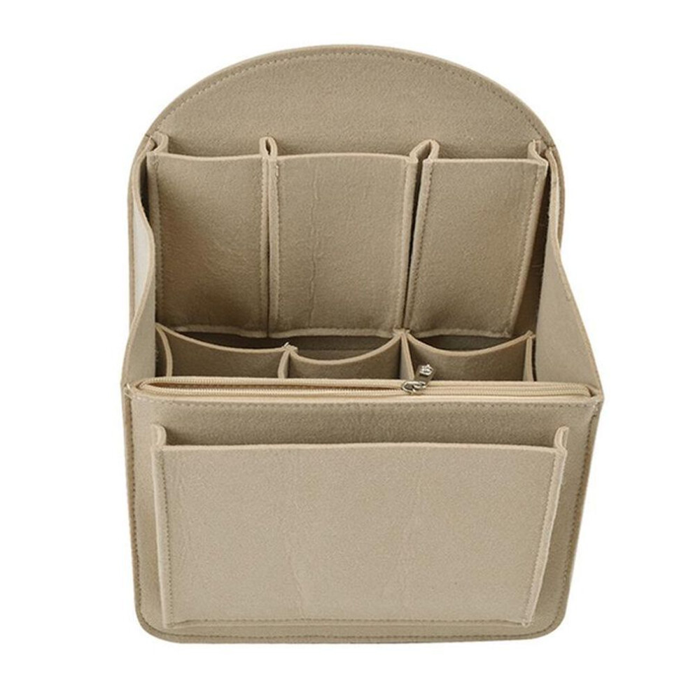 (beige, S - 26.5x19.5x12 cm) Make Up Organizer Felt Insert Bag For Handbag Travel Inner Purse Portable Cosmetic Bags Fit Various Women Backpack Bags