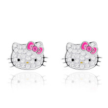 Sanrio Hello Kitty Womens Clear Crystal Stud Earrings - Silver Plated Hello Kitty Earrings Officially Licensed