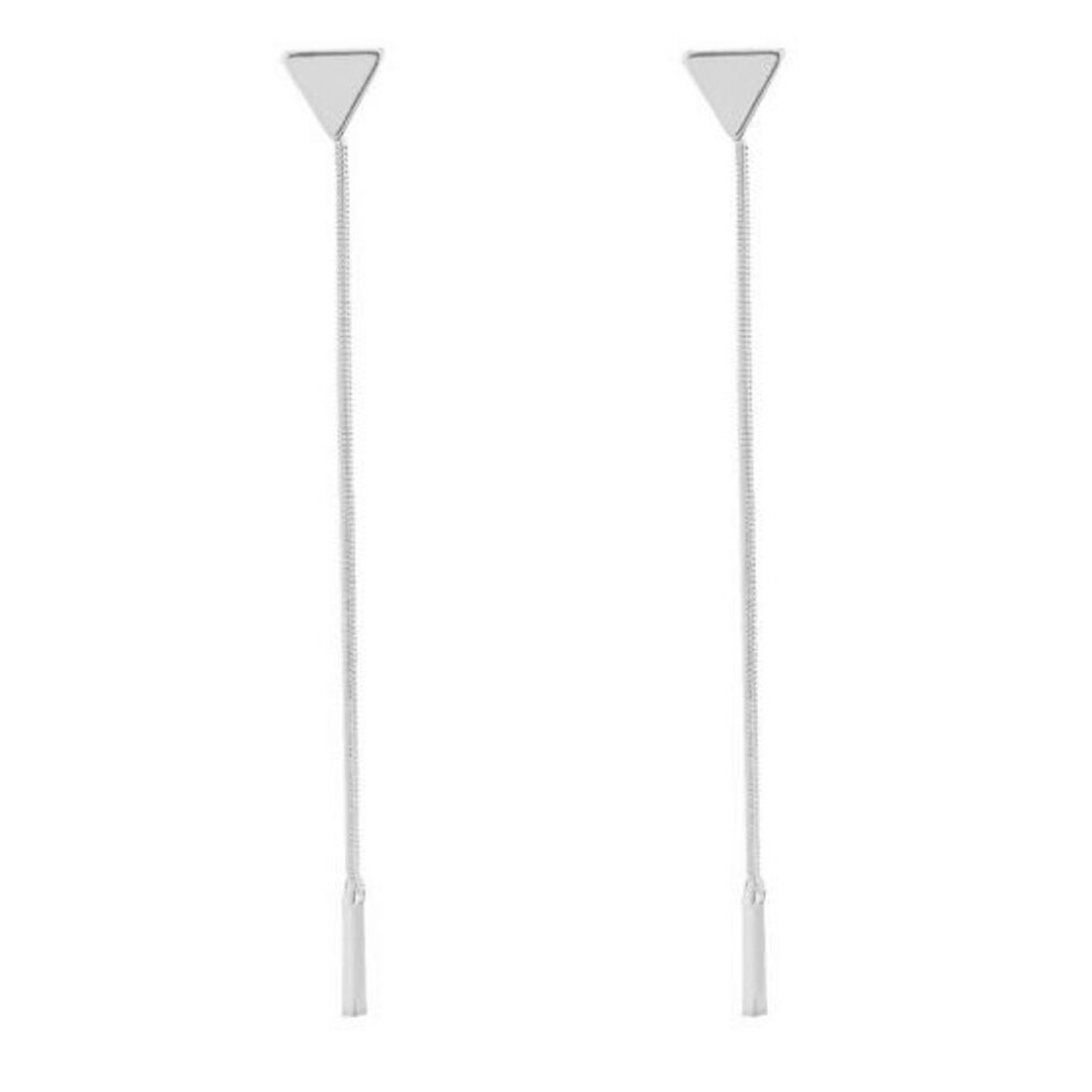 (silver) Women Geometric Triangle Stud Earrings Long Tassel Party Jewelry Gift