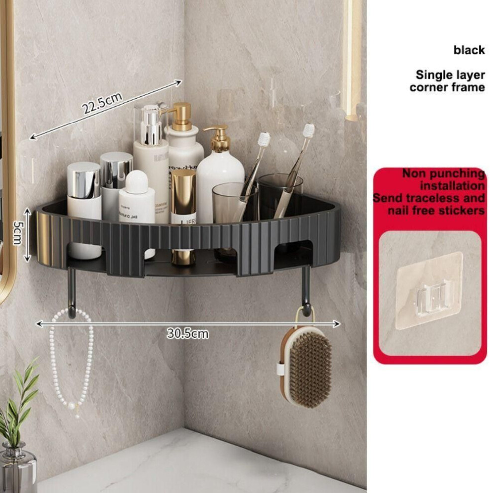 (black) No Punch Corner Shelf Plastic Shampoo Organizer New Bathroom Storage Rack