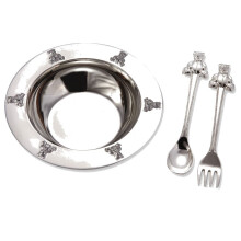 1 x versilbertes Baby Bear Schssel-Lffel-Gabel-Set von Elegance Silver