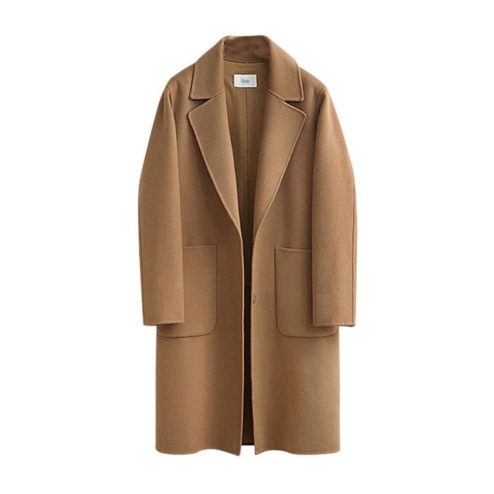(tan, XXXXXL) Women&apos;s Vintage Woolen Trench Coat Long Sleeve Pocket Casual Coat Winter Warm Fashion