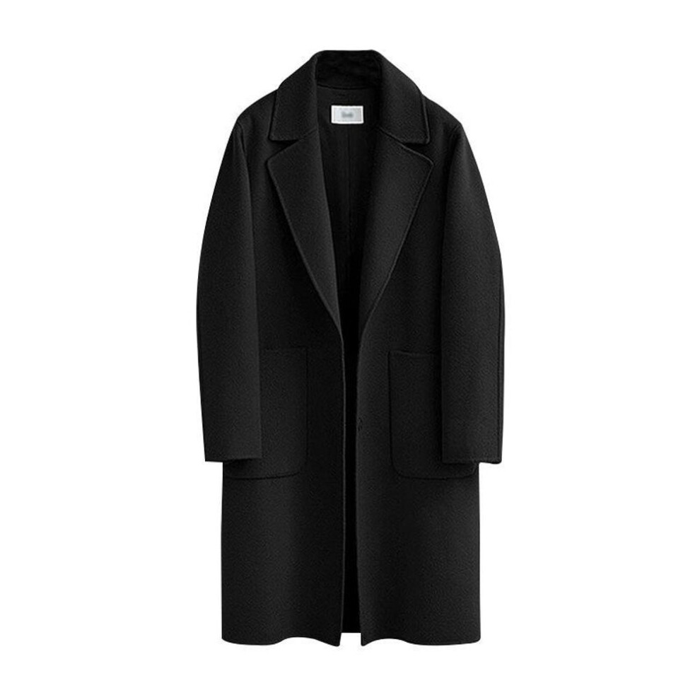 (black, XXL) Women&apos;s Vintage Woolen Trench Coat Long Sleeve Pocket Casual Coat Winter Warm Fashion