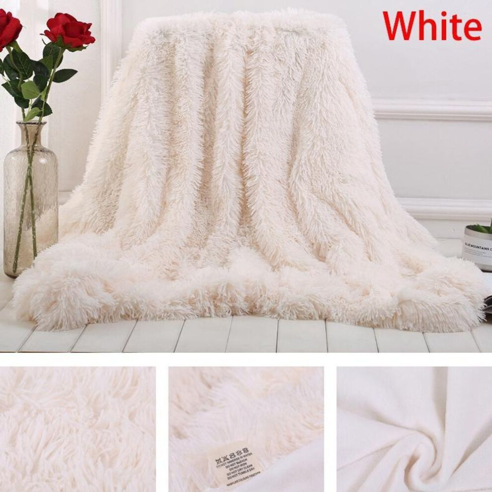 (white, 130x160cm) Soft Faux Fur Coral Fleece Blanket Winter Warm Fuzzy Shaggy Fluffy Blanket Cover Luxury Plush Fuzzy Bed Cover Blanket Bedding