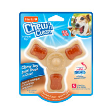Juguete masticable y golosina Hartz Chew n Clean en uno con sabor a pollo, juguete para perros de tres puntas, tama?o peque?o